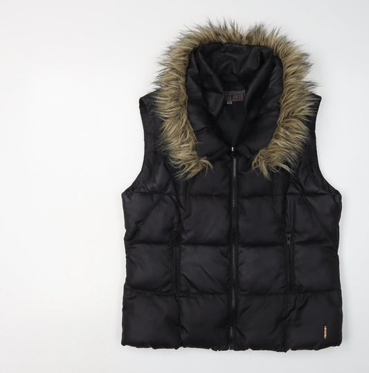Firetrap Women's Black Sleeveless Fur Hood Waistcoat