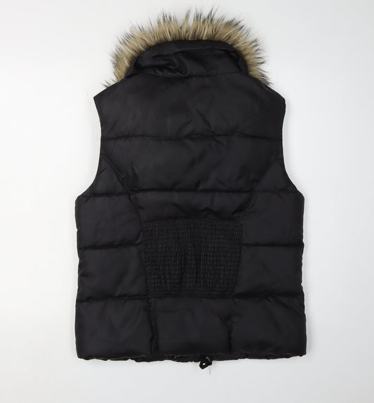 Firetrap Women's Black Sleeveless Fur Hood Waistcoat