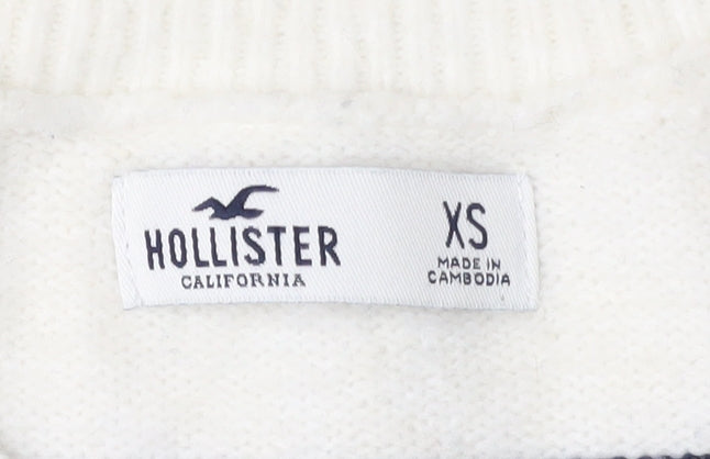 Hollister Women's White Striped V-Neck Jumper XS