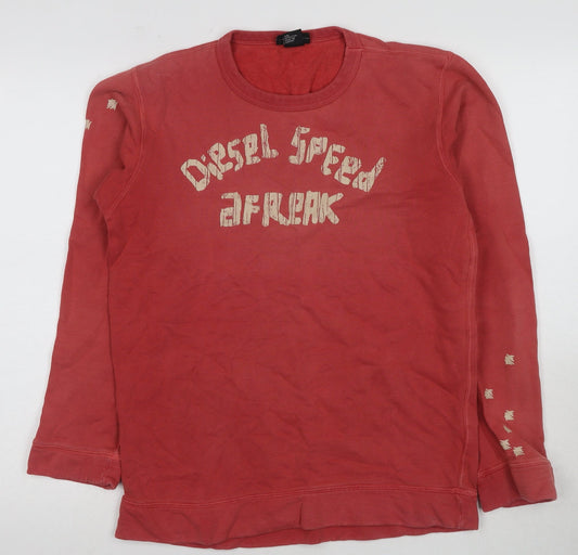 Diesel Men's Red Graphic Print Pullover Sweatshirt S