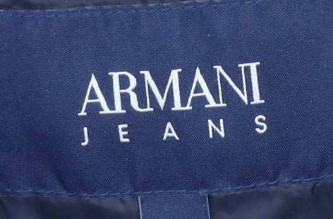 Armani Jeans Women's Black Fur Trim Hooded Puffer Coat Size 16