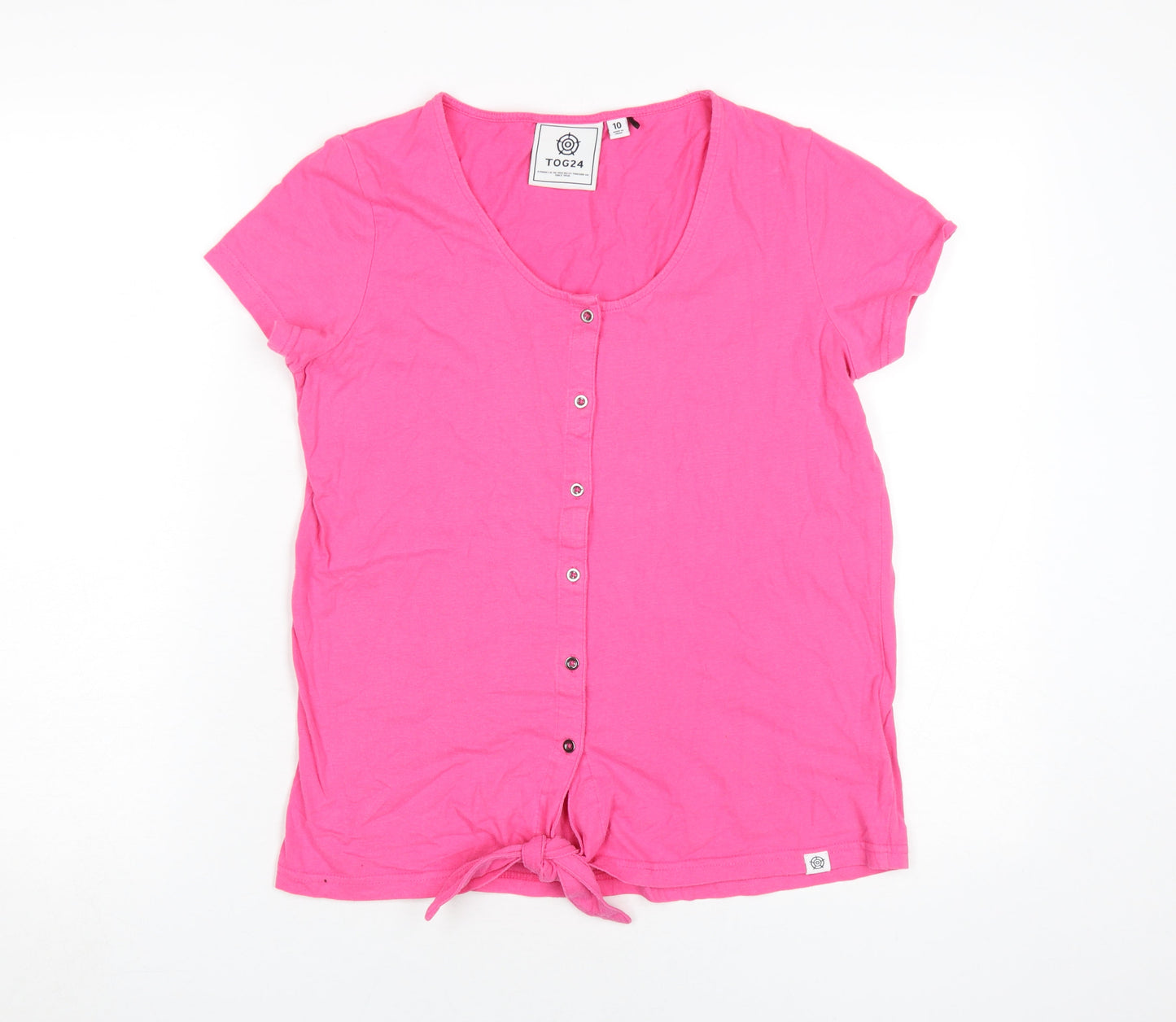 TOG24 Women's Pink Short Sleeve Button Scoop Neck Top