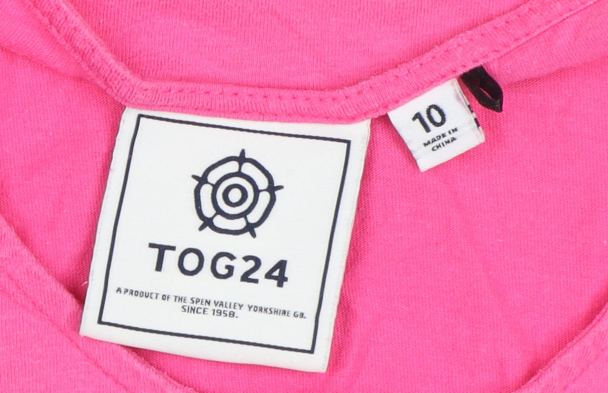 TOG24 Women's Pink Short Sleeve Button Scoop Neck Top