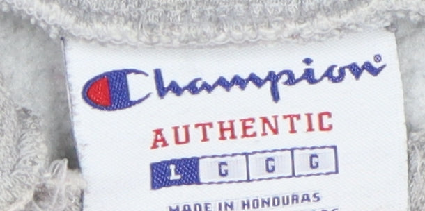 Champion Men's Grey Pullover Hoodie L with Logo