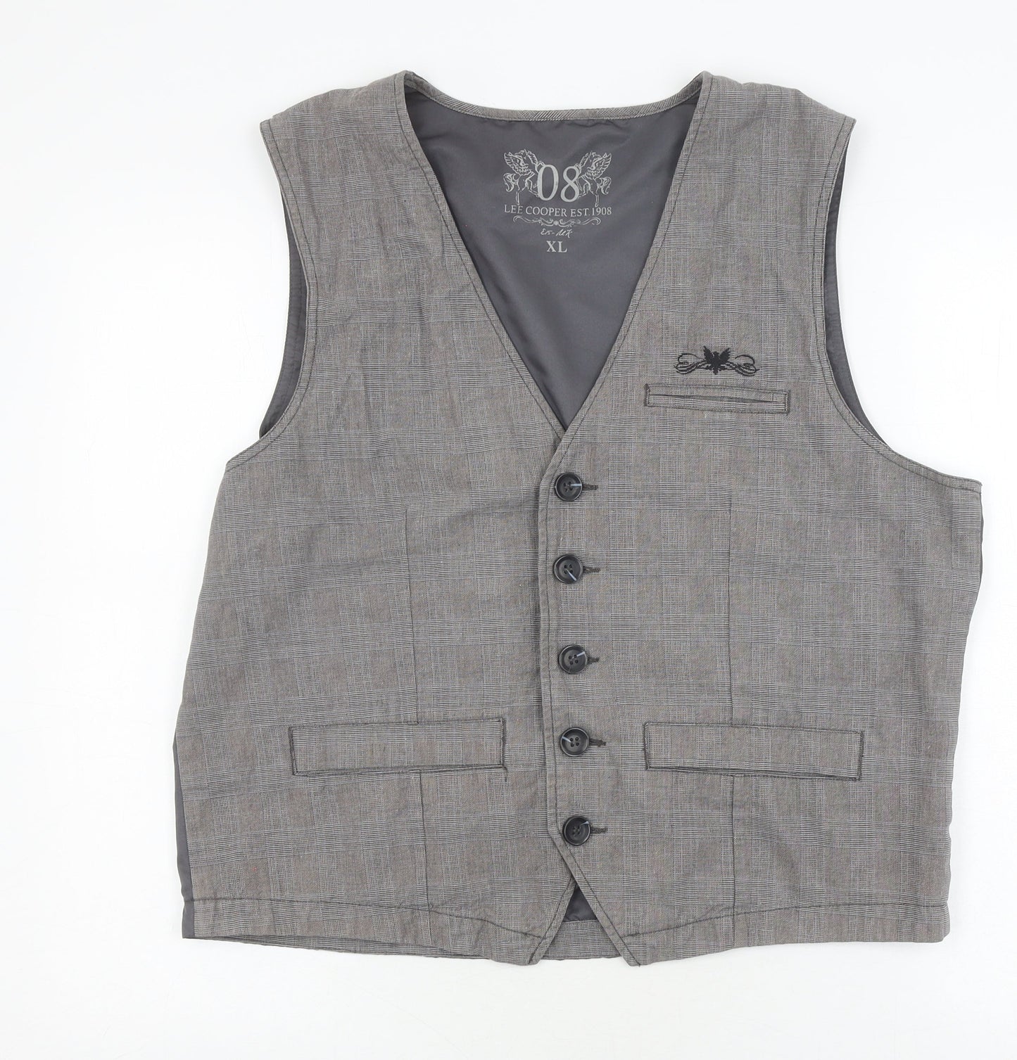Lee Cooper Men's Grey Waistcoat XL, Cotton and Polyester