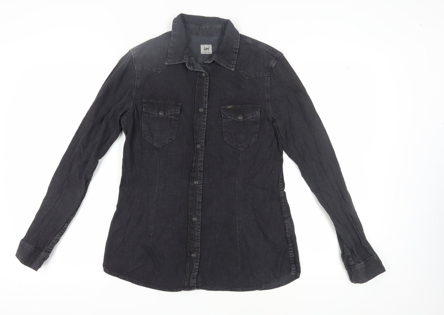 Lee Black Button-Up Shirt L Unisex Long Sleeve
