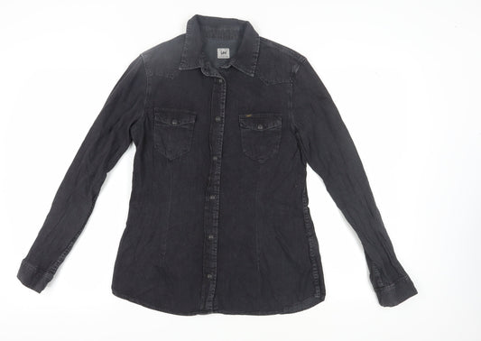 Lee Black Button-Up Shirt L Unisex Long Sleeve