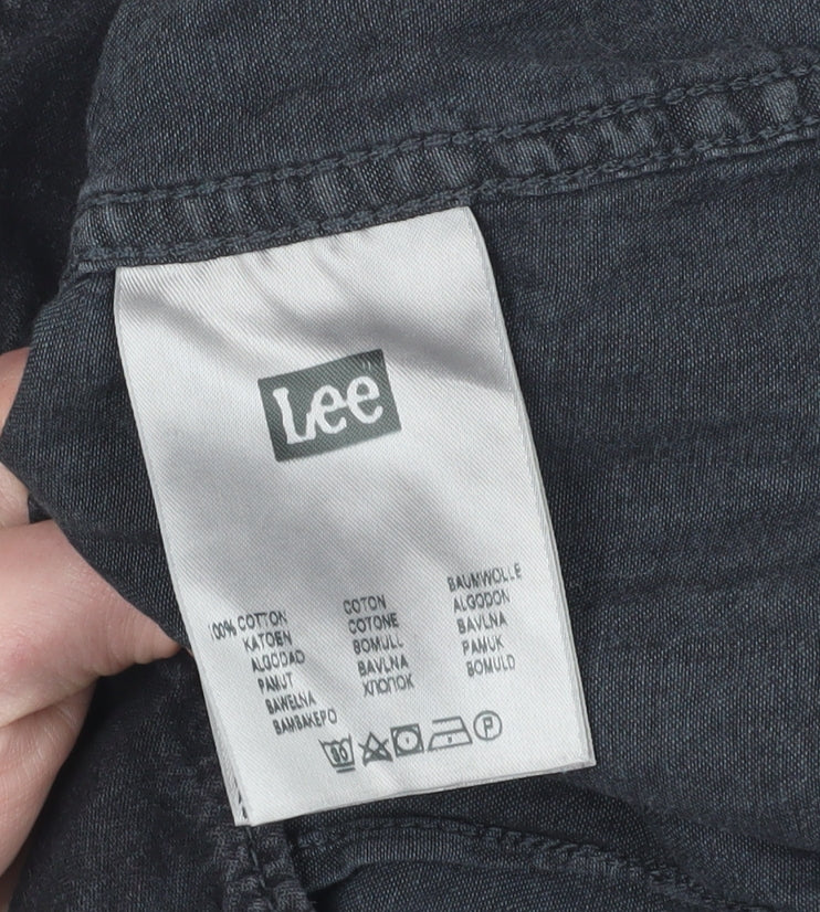 Lee Black Button-Up Shirt L Unisex Long Sleeve