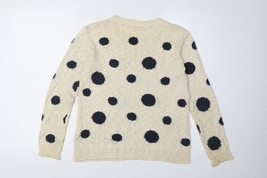 White Stuff Women's Beige Polka Dot Pullover Jumper Size 10