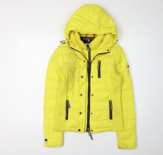 Superdry Women's Yellow XS Puffer Jacket, Hooded, Casual
