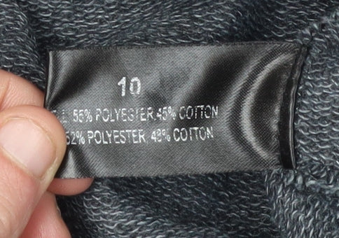 Brand and care label for Linea Women's Black Embroidered Pullover Sweatshirt, size 10