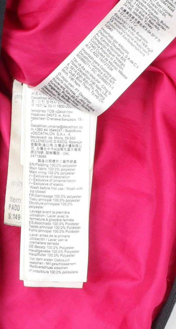 Brand and care label for Decathlon girls’ black puffer jacket 12-13 years