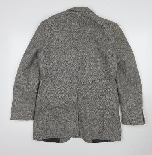 St Michael Men's Grey Wool Blazer, Size 38R, Herringbone