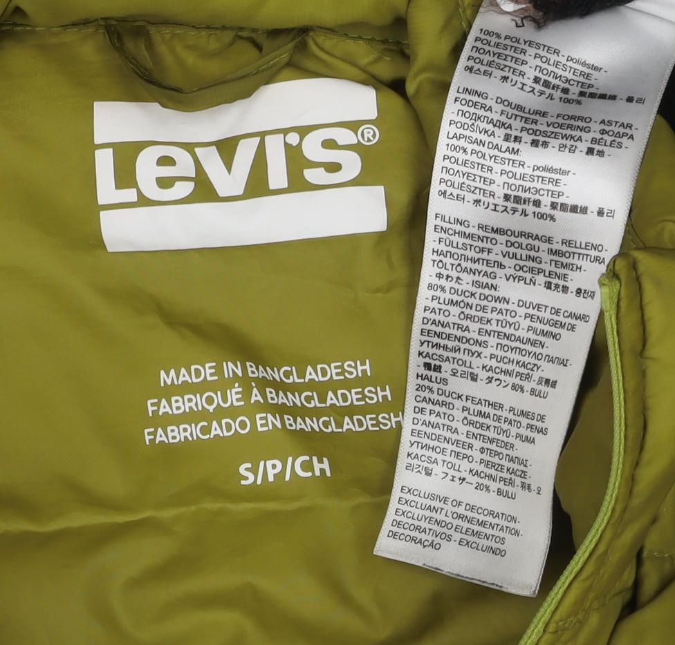 Levi's Men's Green Puffer Jacket S Stand-Up Collar Casual