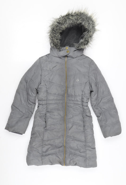 Calvin Klein Women's Grey Puffer Jacket, Size 4X, Hooded, Winter