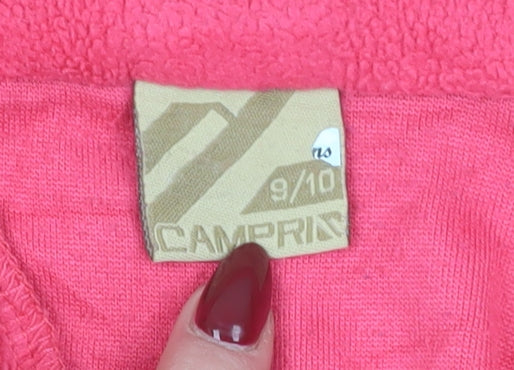 Brand and care label for Campri girls’ pink fleece 1/2 zip sweatshirt 9-10 years