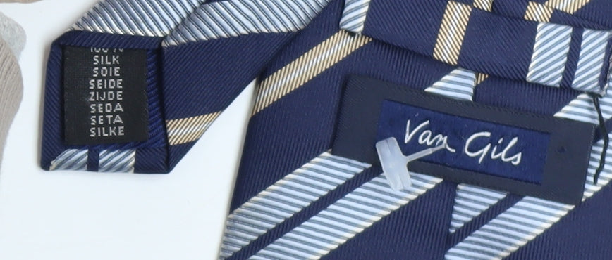 Close-up detail of Van Gils Men's Blue Striped Slim Silk Tie