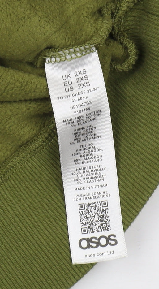Close-up detail of ASOS Men's Green Pullover Hoodie XS Fleece