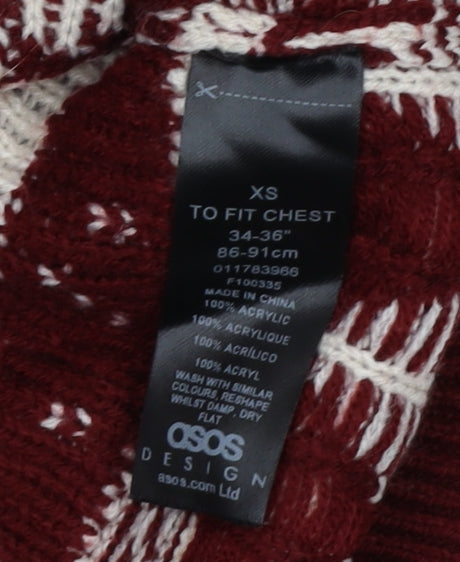 Close-up detail of ASOS DESIGN Men's Red XS Roll Neck Christmas Jumper