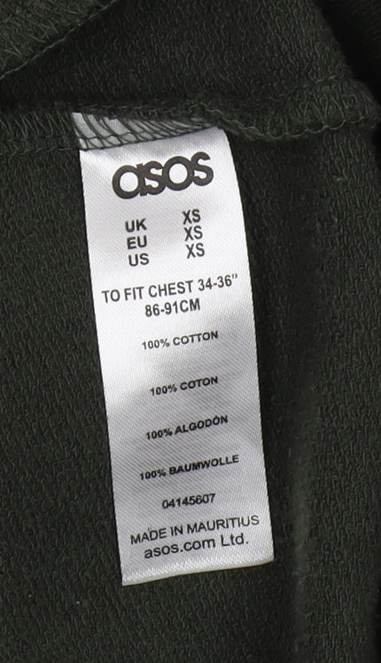 Close-up detail of ASOS Men's Green Full-Zip Sweatshirt XS