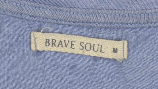 Brave Soul Women's Blue Cropped T-Shirt, M, Casual Style