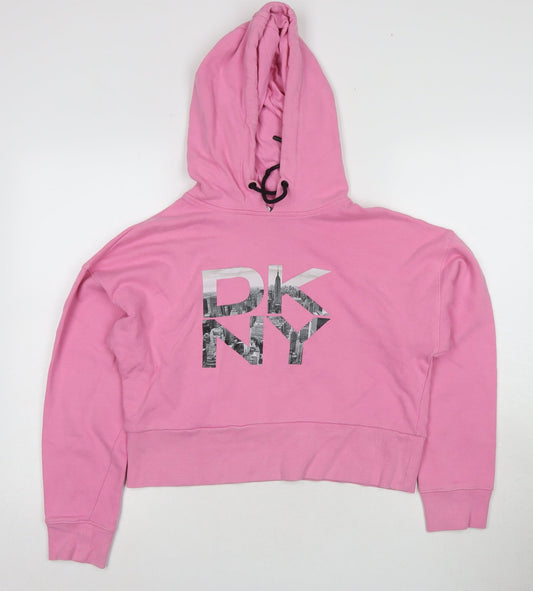 DKNY Women's Pink Hooded Pullover Hoodie XS