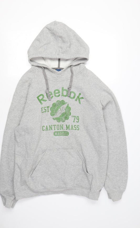 Reebok Men's Grey Pullover Hoodie M with Logo Graphic