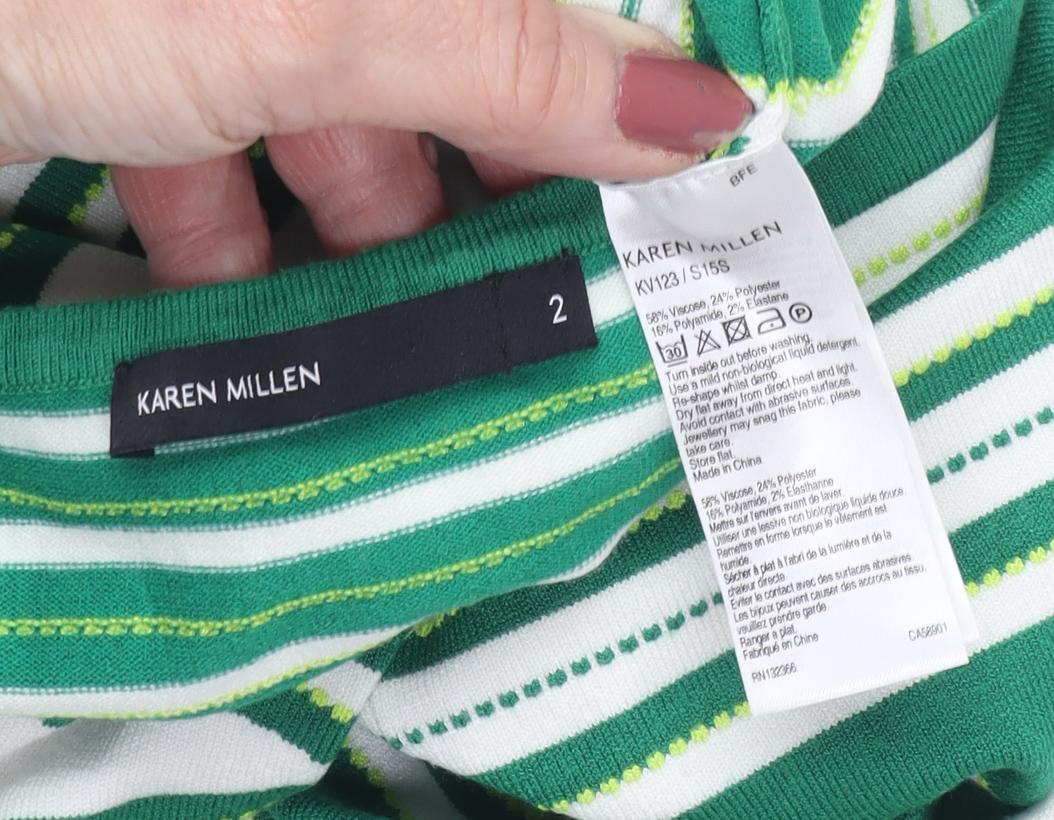 Karen Millen Women's Green Striped Bodycon Dress Size 2