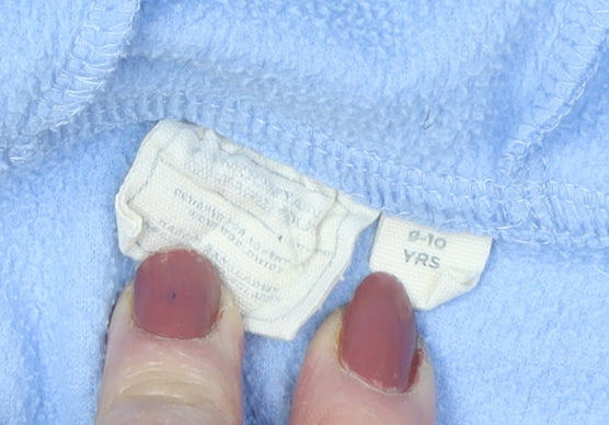 Close-up detail of Blue girls’ fleece hoodie, 9-10 years, full zip, hooded