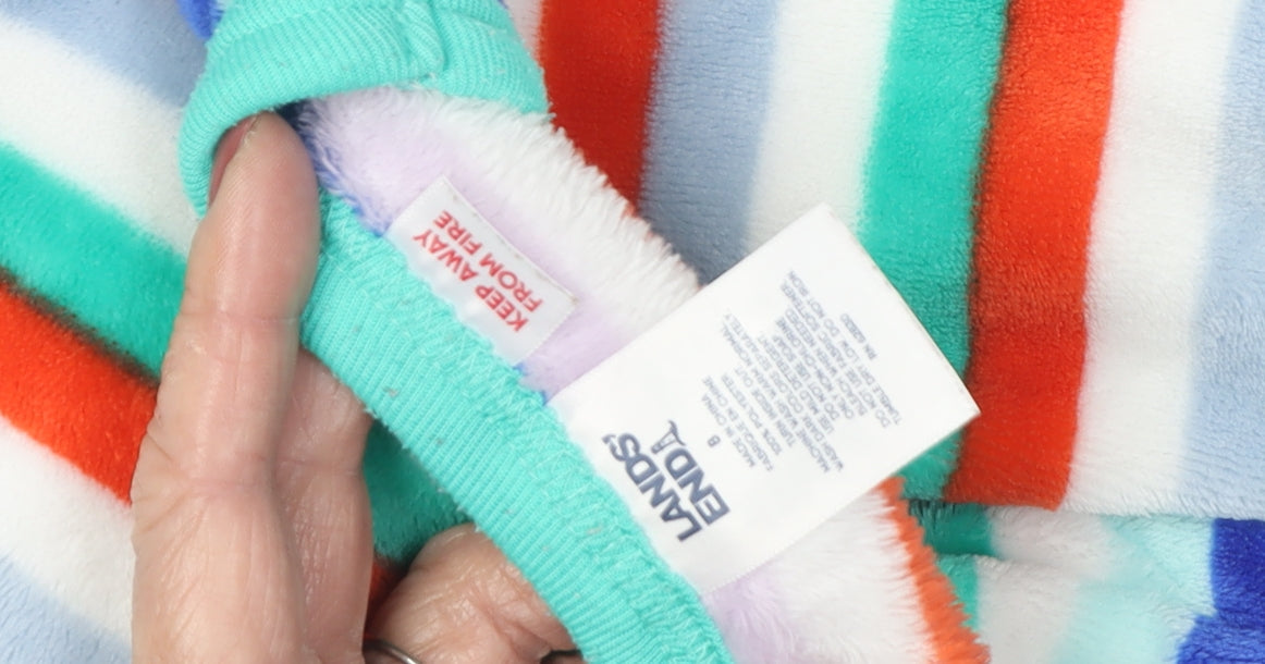 Close-up detail of Lands' End boys’ multicoloured striped fleece pullover sweatshirt