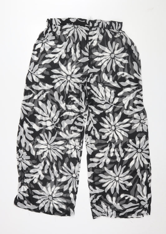Topshop Women's Black Floral Wide-Leg Trousers