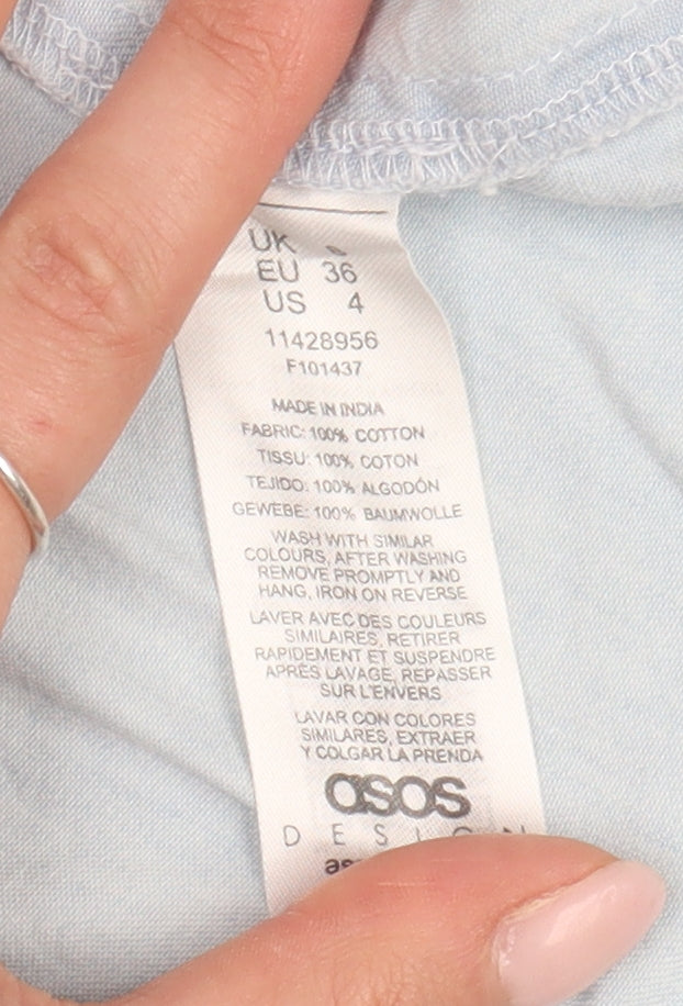 Brand and care label for ASOS Women's Blue Chambray Slip Dress, size 8