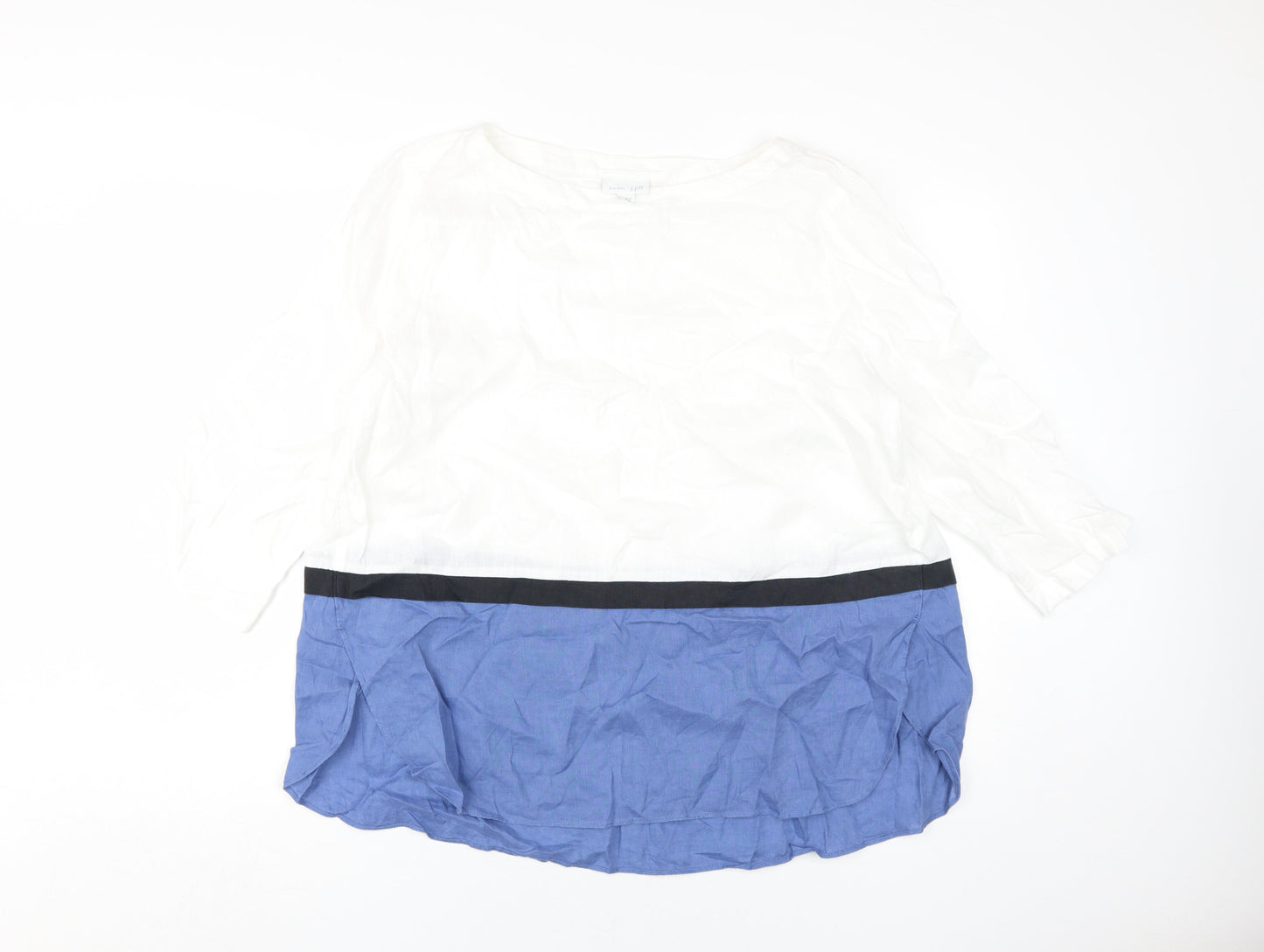 J.Jill Women's Linen Blouse in White/Blue, Size L, Casual Wear