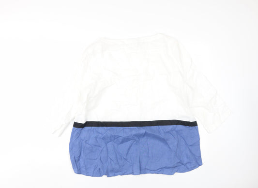 J.Jill Women's Linen Blouse in White/Blue, Size L, Casual Wear