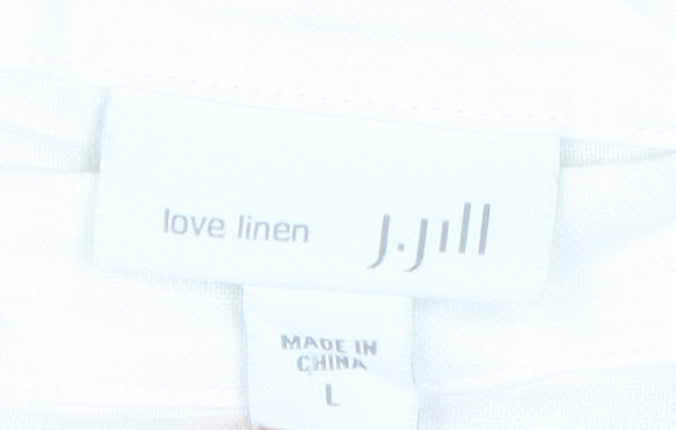 J.Jill Women's Linen Blouse in White/Blue, Size L, Casual Wear
