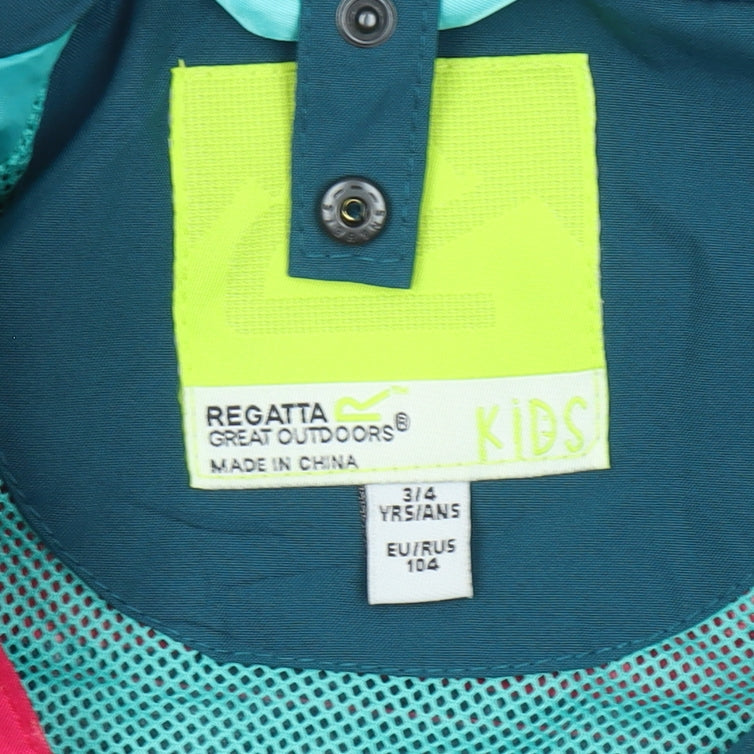 Brand and care label for Regatta girls’' multicoloured parka jacket 3-4 years
