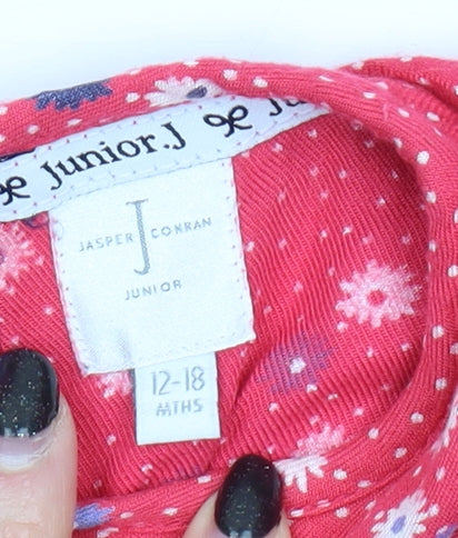 Brand and care label for Jasper Conran girls’ red floral a-line dress 12-18 months