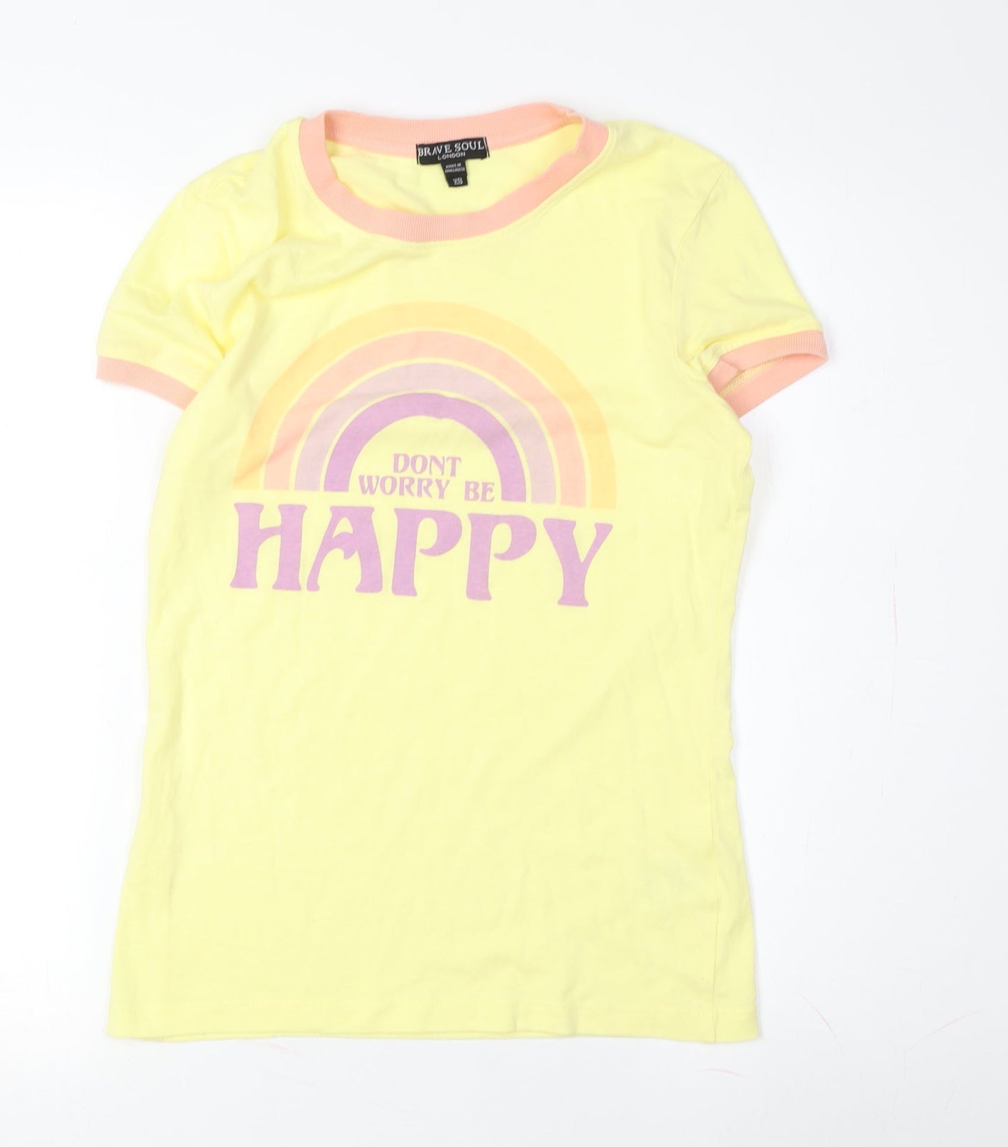 Brave Soul Women's Yellow XS Ringer T-Shirt Casual