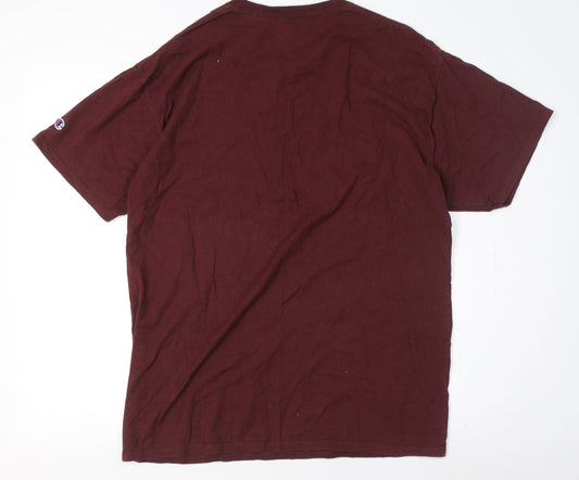 Champion Men's Red Crew Neck T-Shirt, Size M, Solid