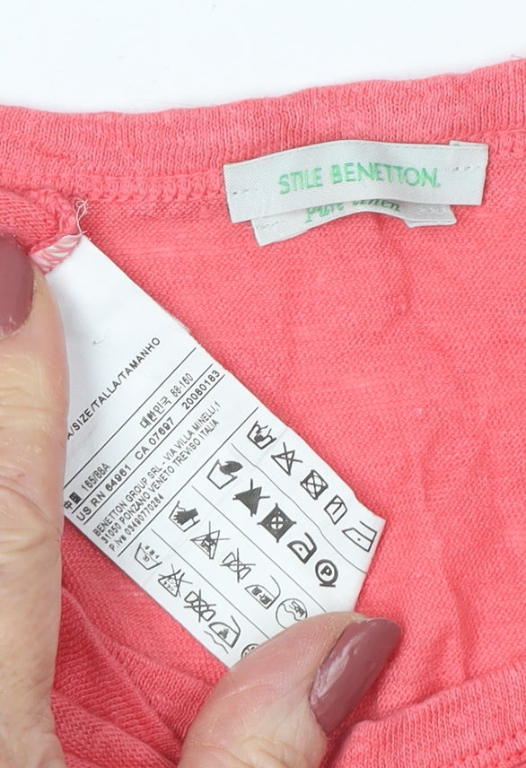 Benetton Women's Pink Linen T-Shirt Size M Classic