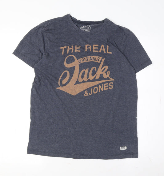 Jack & Jones Men's Blue Graphic Print T-Shirt M