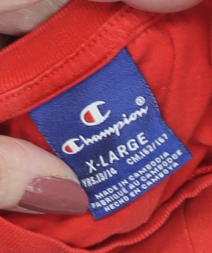 Champion Boys Red XL Short Sleeve T-Shirt with Logo