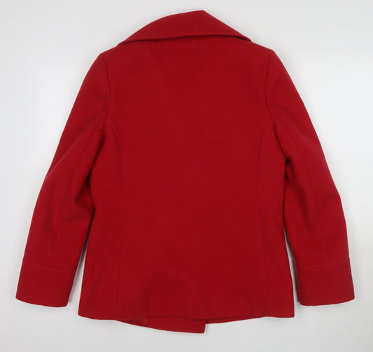 Kesta London Women's Red Pea Coat, Size 8, Buttoned Style