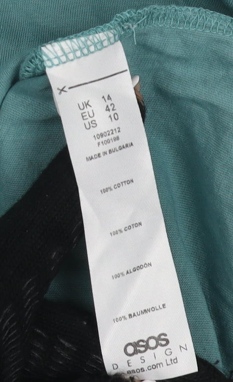 Close-up detail of ASOS Women's Green Long Sleeve Top, size 14