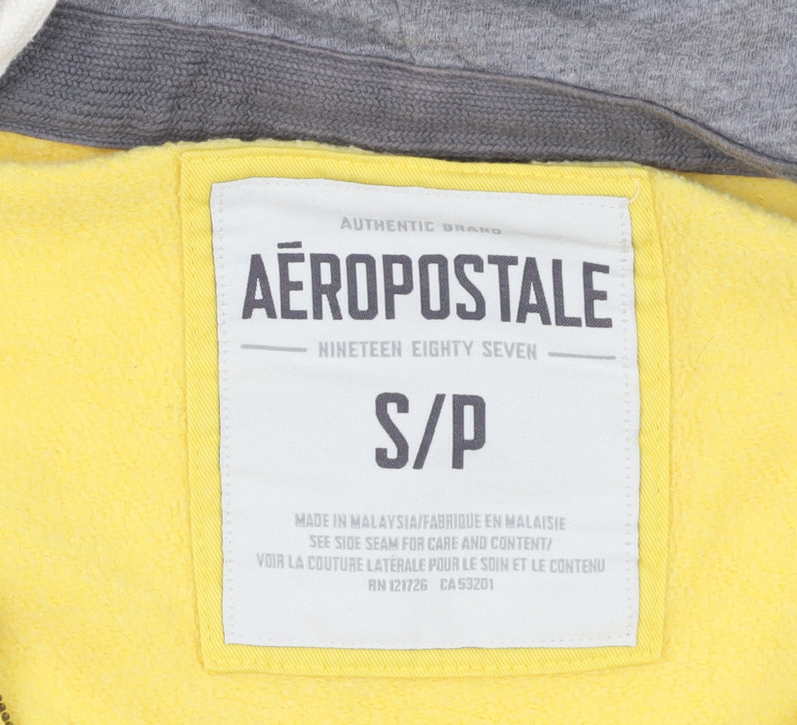 Aeropostale Yellow Full Zip Hoodie, Men's S, Logo Accents