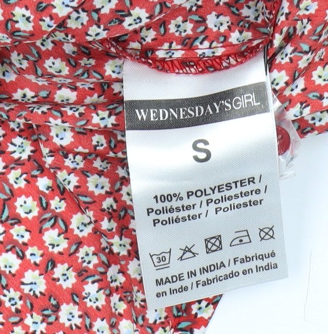 Wednesday's Girl Red Floral Crop Blouse, Women's S, Casual