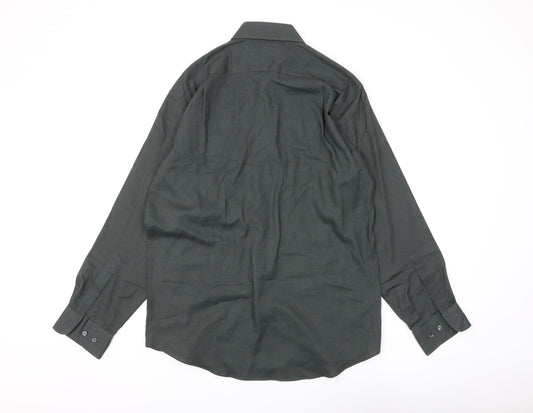 Marks and Spencer Men's Green Vintage Button-Up Shirt, Size 15