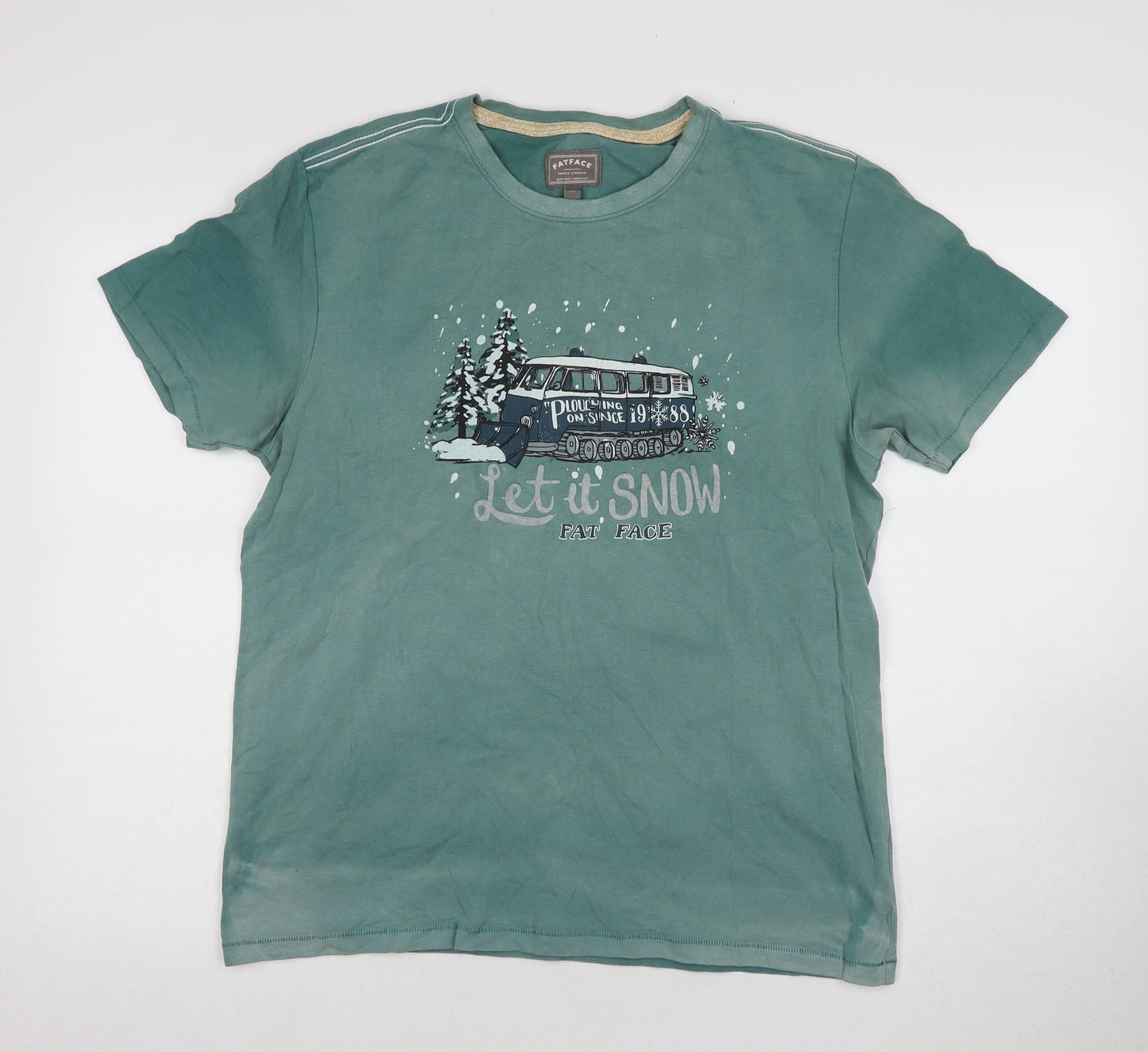 FatFace Men's Green Christmas T-Shirt M, Graphic Print
