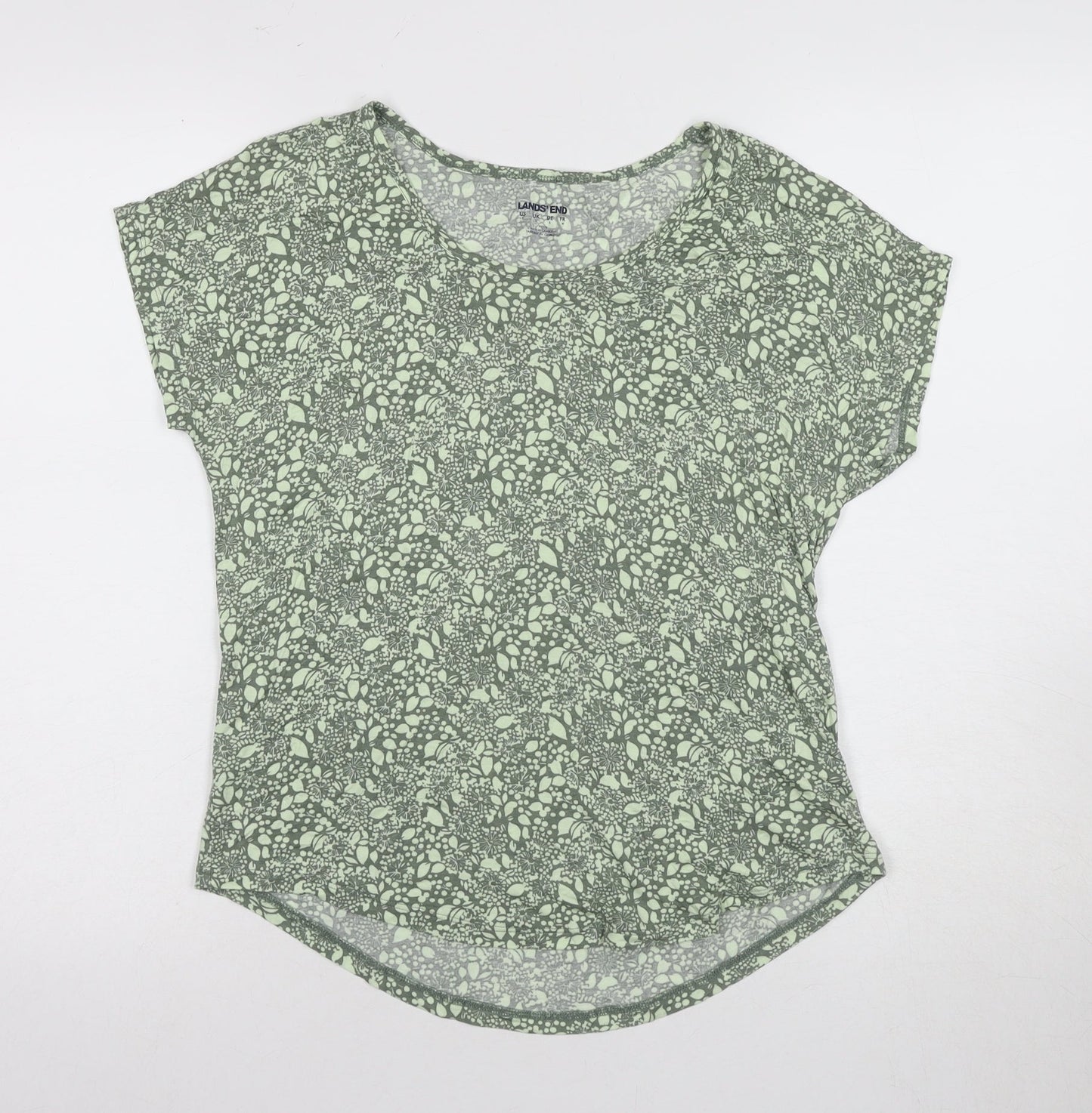 Lands' End Women's Green Floral T-Shirt Size 8