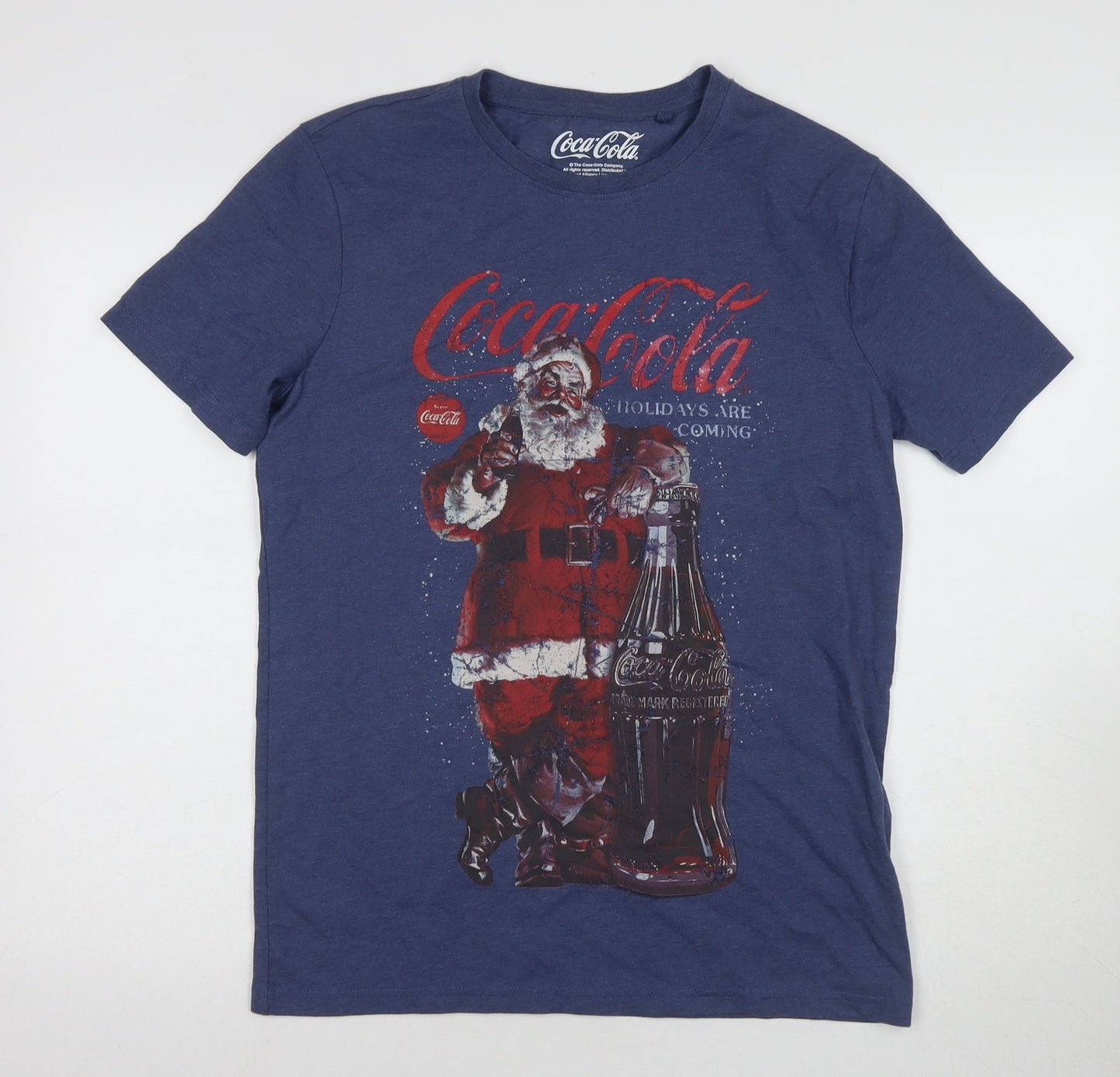 Coca-Cola Men's Blue Christmas Graphic T-Shirt, M